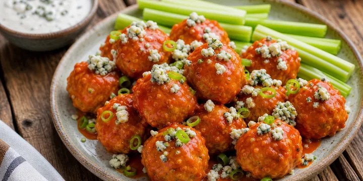 Buffalo Chicken Meatballs (Baked, Game Day Ready)