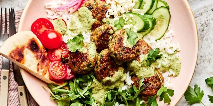 Turkey Falafel Meatballs with Creamy Tahini Sauce (30 Minutes)