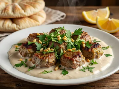 Kofta bil Tahini: Lebanese Baked Meatballs in Creamy Tahini Sauce