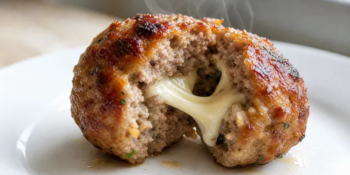 Baked Mozzarella Stuffed Meatballs | Gooey Cheese Center